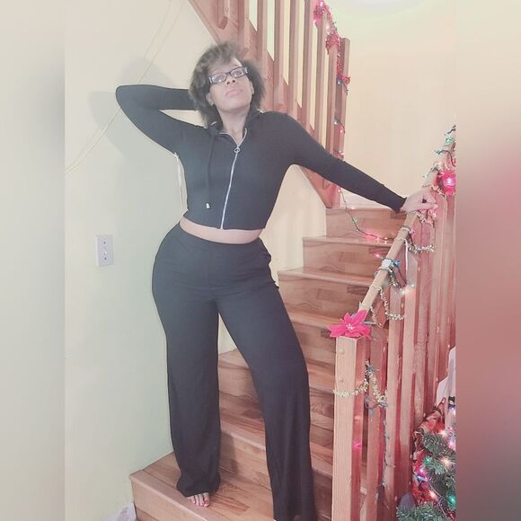 Black Pants & Hoodie Cropped Jacket Set - Picture 1 of 3